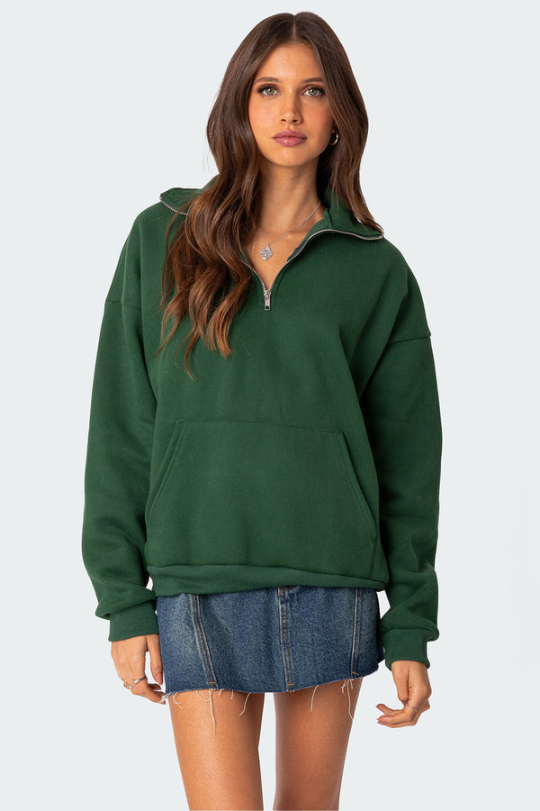 edikted Oversized Quarter Zip Sweatshirt green