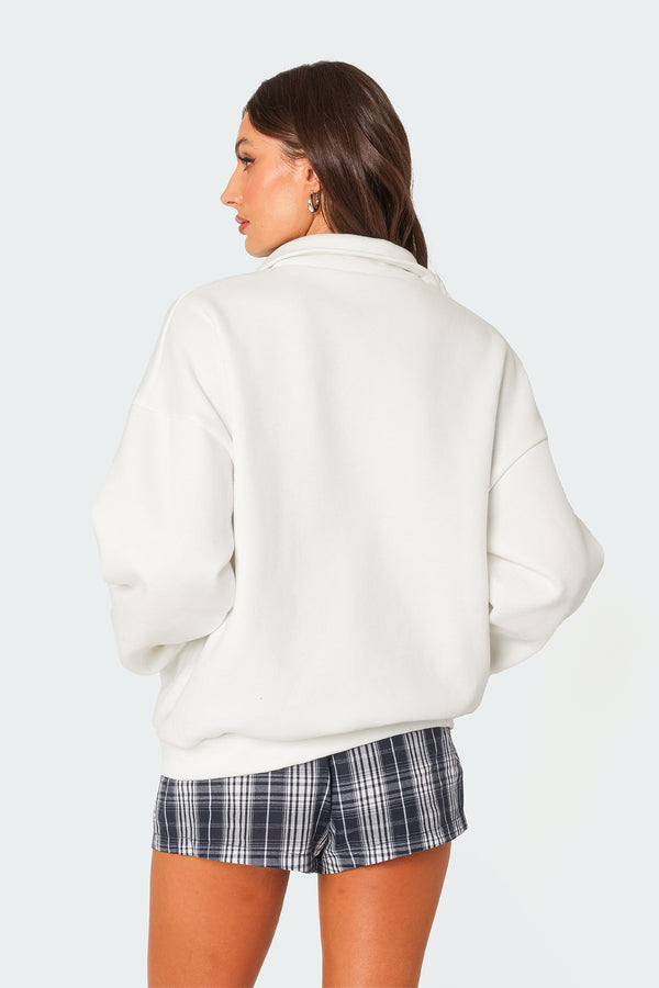 Edikted Oversized Quarter Zip Sweatshirt White