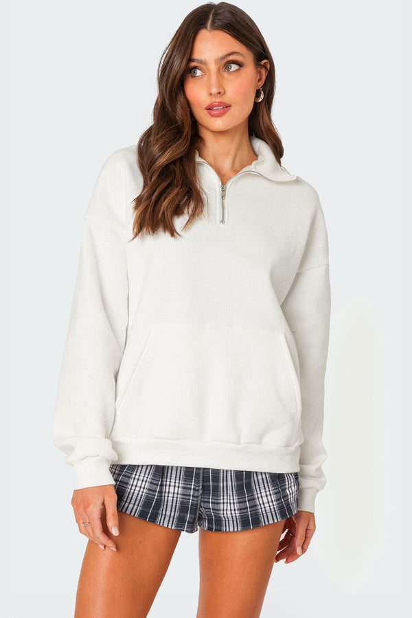 edikted Oversized Quarter Zip Sweatshirt white