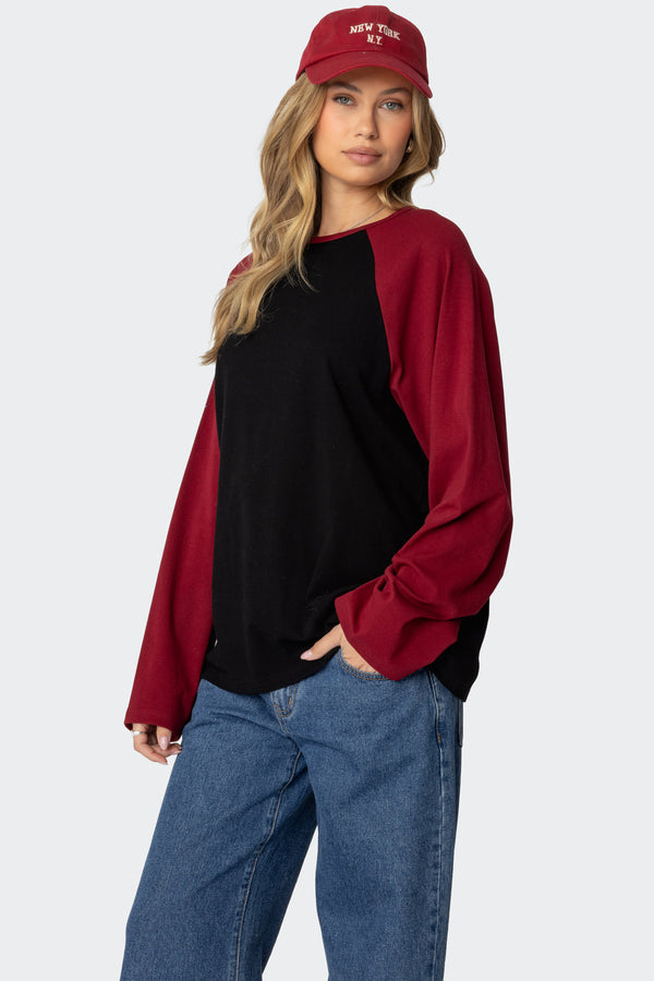 Edikted Oversized Raglan Long Sleeve T Shirt Black