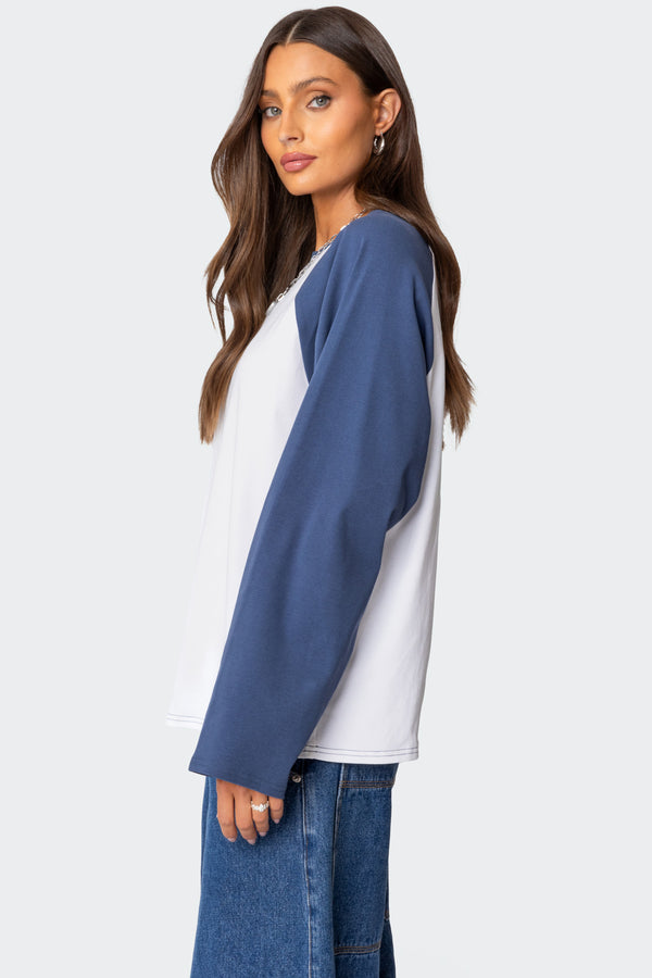 Edikted Oversized Raglan Long Sleeve T Shirt White