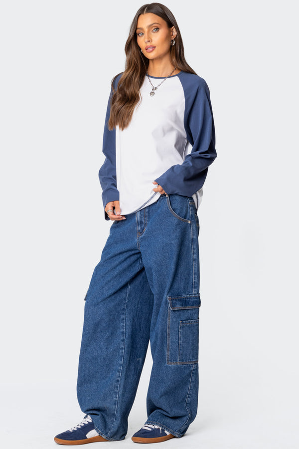 Edikted Oversized Raglan Long Sleeve T Shirt White