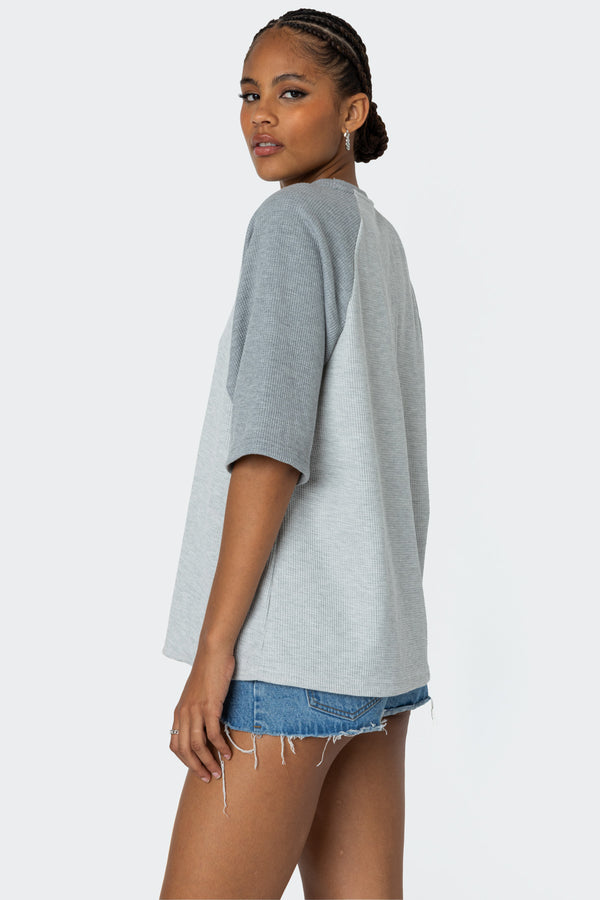Edikted Oversized Raglan Waffle T Shirt Gray