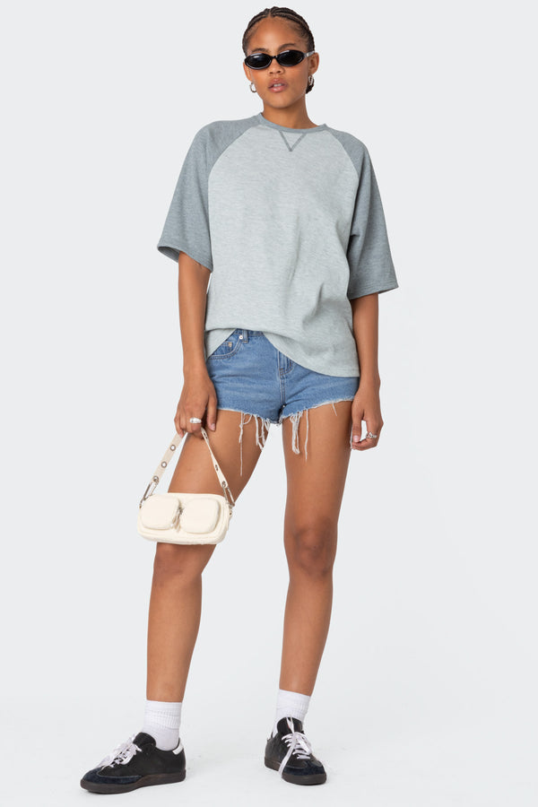 Edikted Oversized Raglan Waffle T Shirt Gray