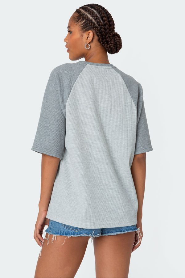 Edikted Oversized Raglan Waffle T Shirt Gray