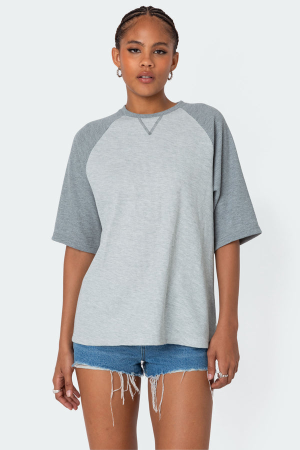 edikted Oversized Raglan Waffle T Shirt gray