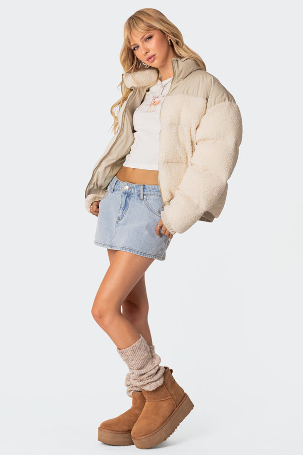 Edikted Oversized Sherpa Puffer Cream