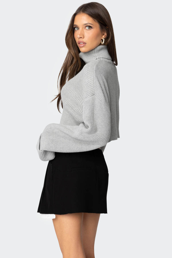 Edikted Oversized Turtle Neck Cropped Sweater Gray