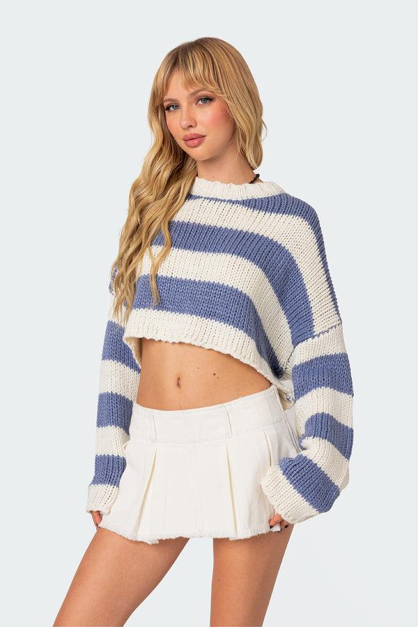 Edikted Ozzy Cropped Knitted Sweater Blue