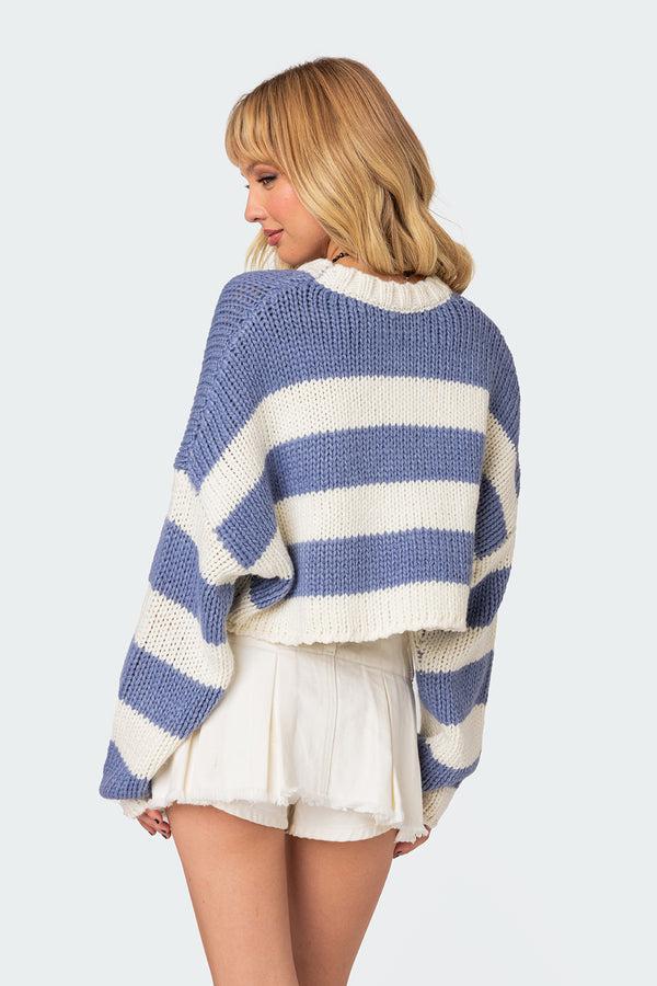 Edikted Ozzy Cropped Knitted Sweater Blue