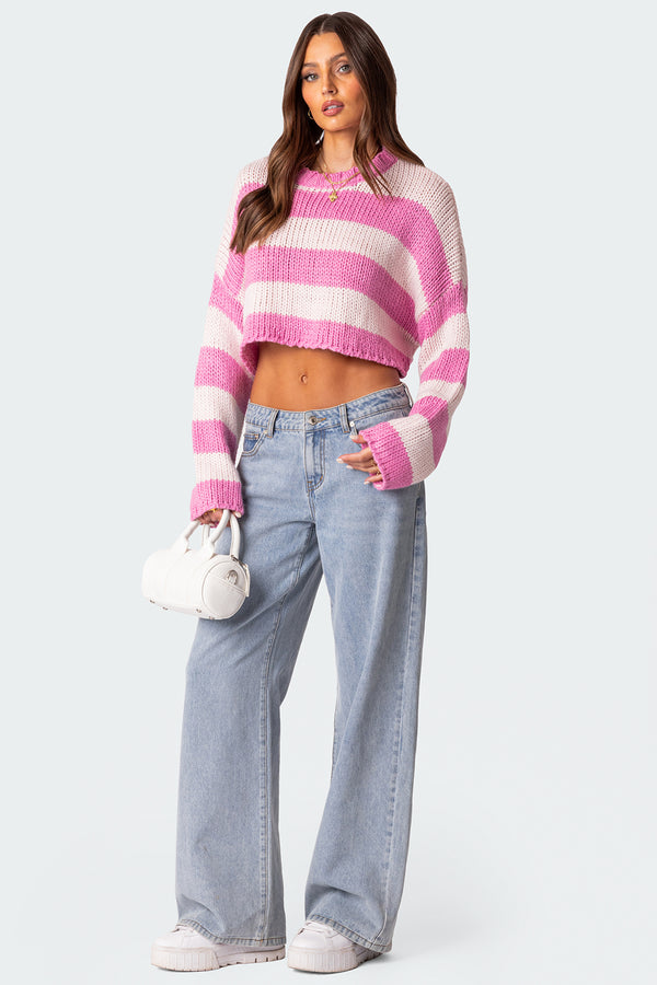 Edikted Ozzy Cropped Knitted Sweater Pink