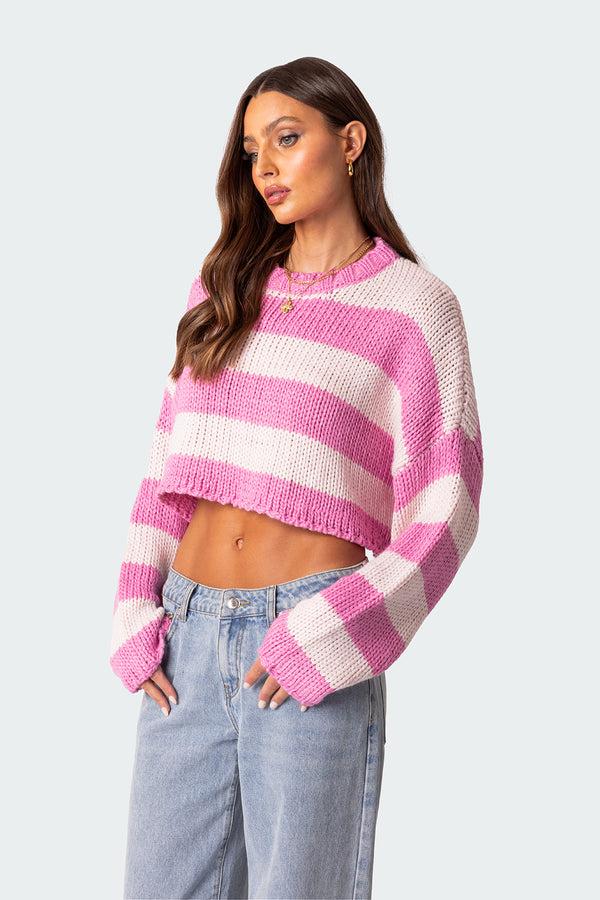 Edikted Ozzy Cropped Knitted Sweater Pink