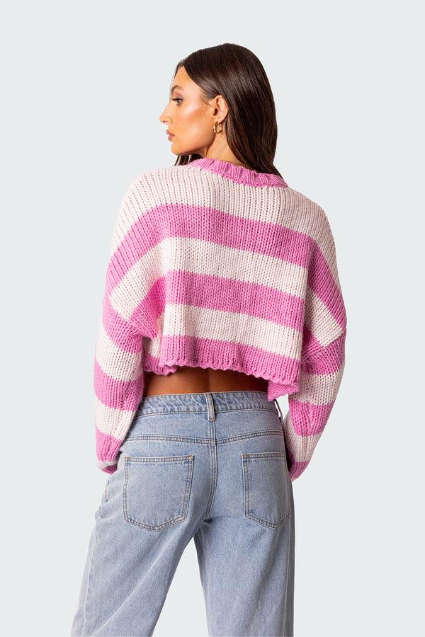 Edikted Ozzy Cropped Knitted Sweater Pink