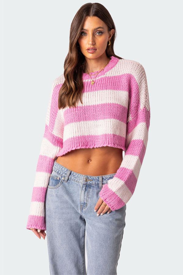 edikted Ozzy Cropped Knitted Sweater pink