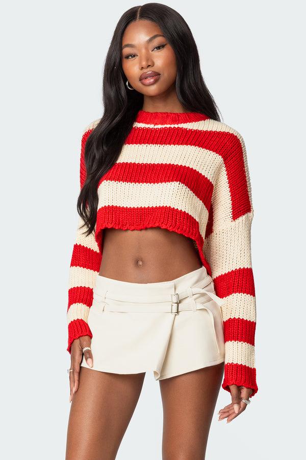 Edikted Ozzy Cropped Knitted Sweater Red