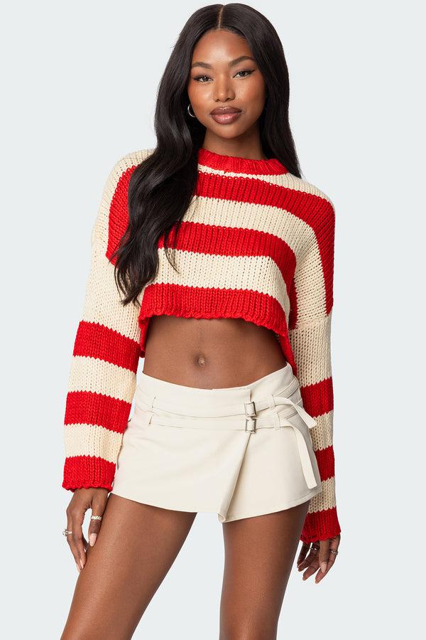 edikted Ozzy Cropped Knitted Sweater red