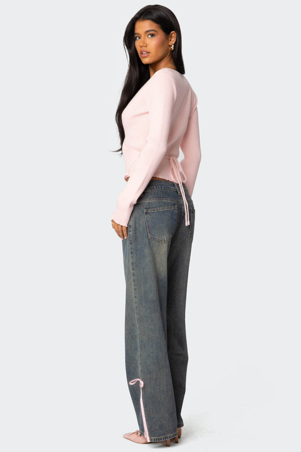 Edikted Paden Ribbed Knit Wrap Top Light Pink