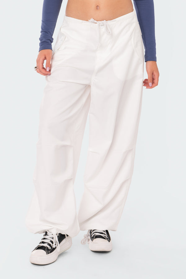 Edikted Parker Nylon Cargo Pants White