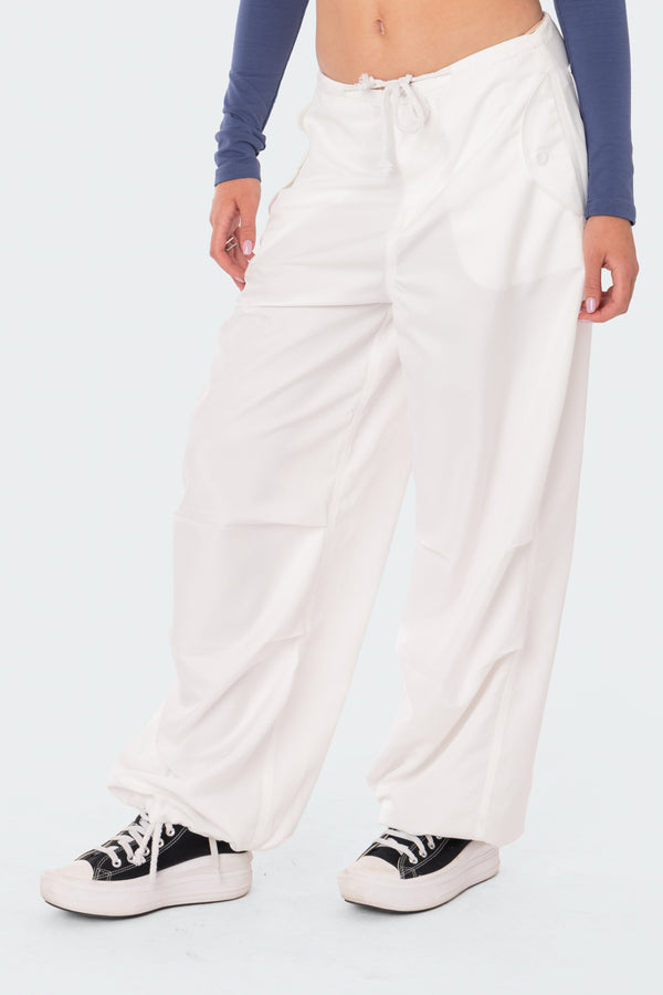 Edikted Parker Nylon Cargo Pants White
