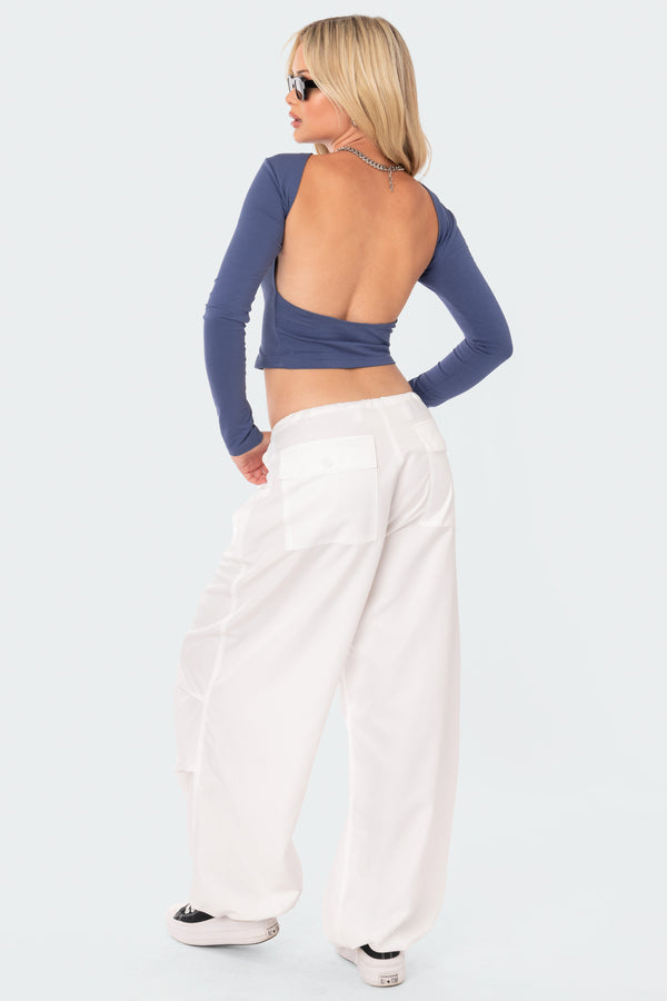 Edikted Parker Nylon Cargo Pants White