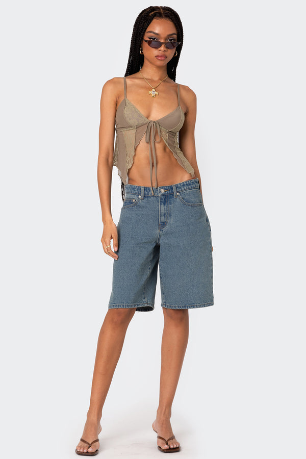 Edikted Patchwork Lacey Mesh Top Olive