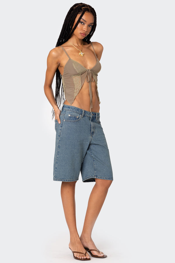 Edikted Patchwork Lacey Mesh Top Olive