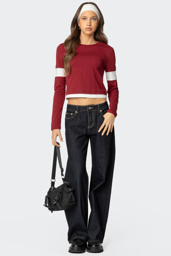 Edikted Paula Layered Long Sleeve T Shirt Burgundy