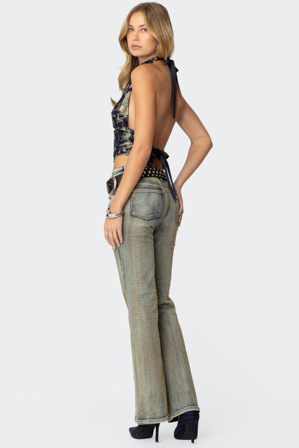 Edikted Paz Printed Mesh Top Navy