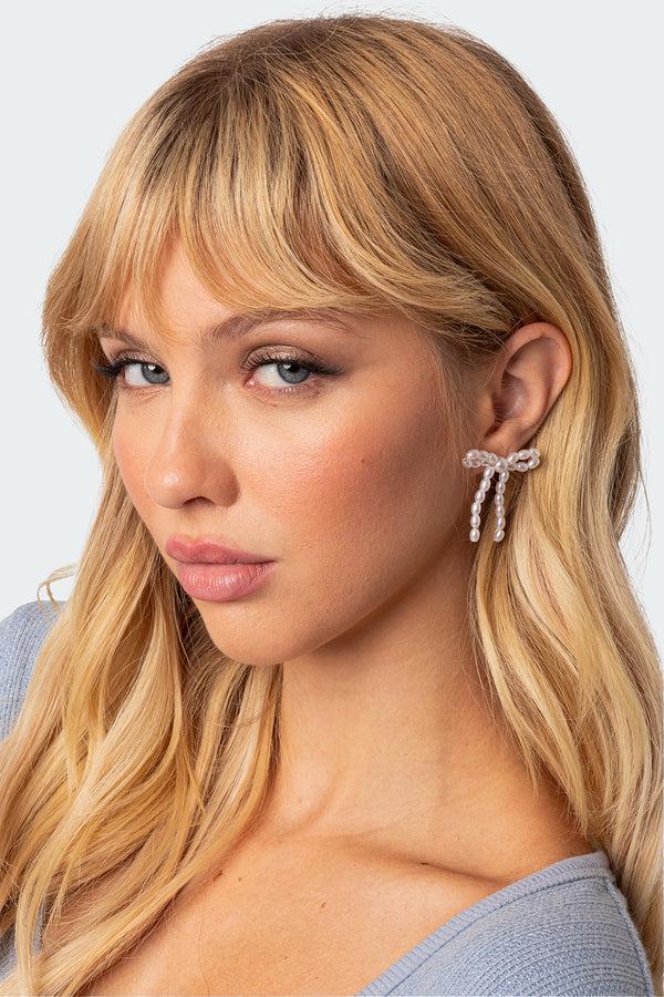 edikted Pearl Bow Stud Earrings white