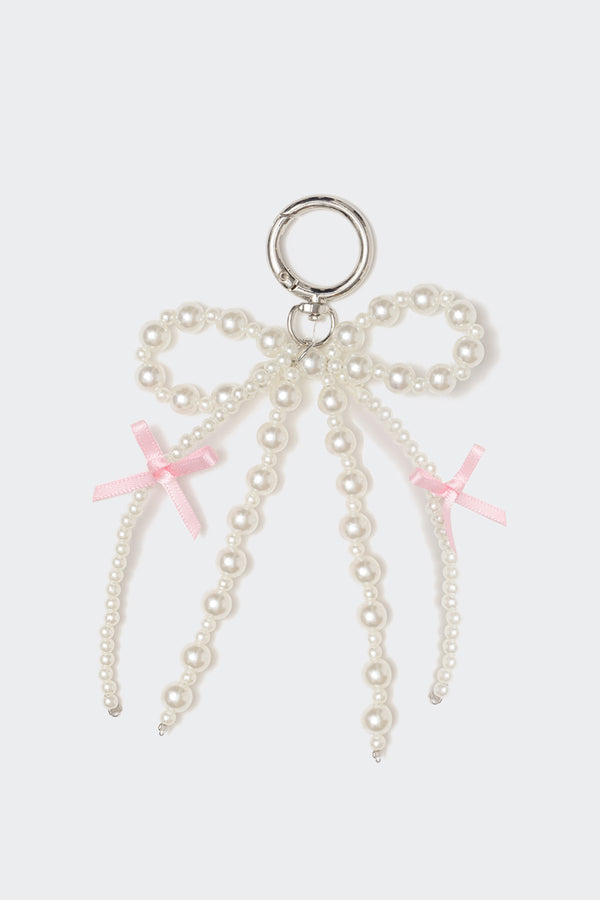 edikted Pearly Bow Bag Charm white
