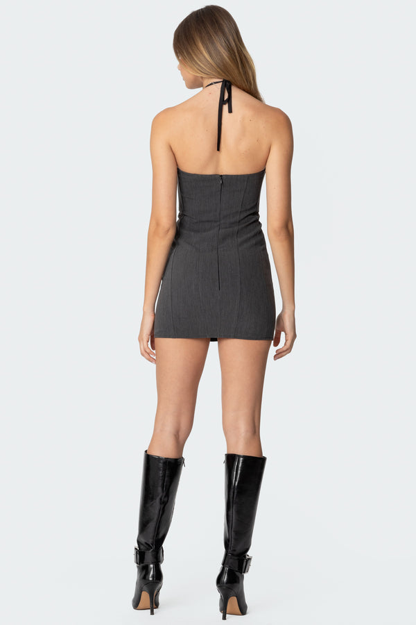 Edikted Peekaboo Lace Bra Mini Dress Dark Gray