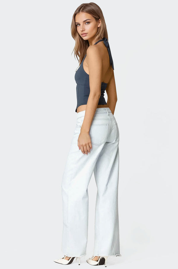 Edikted Peekaboo Lace Halter Bustier Top Navy