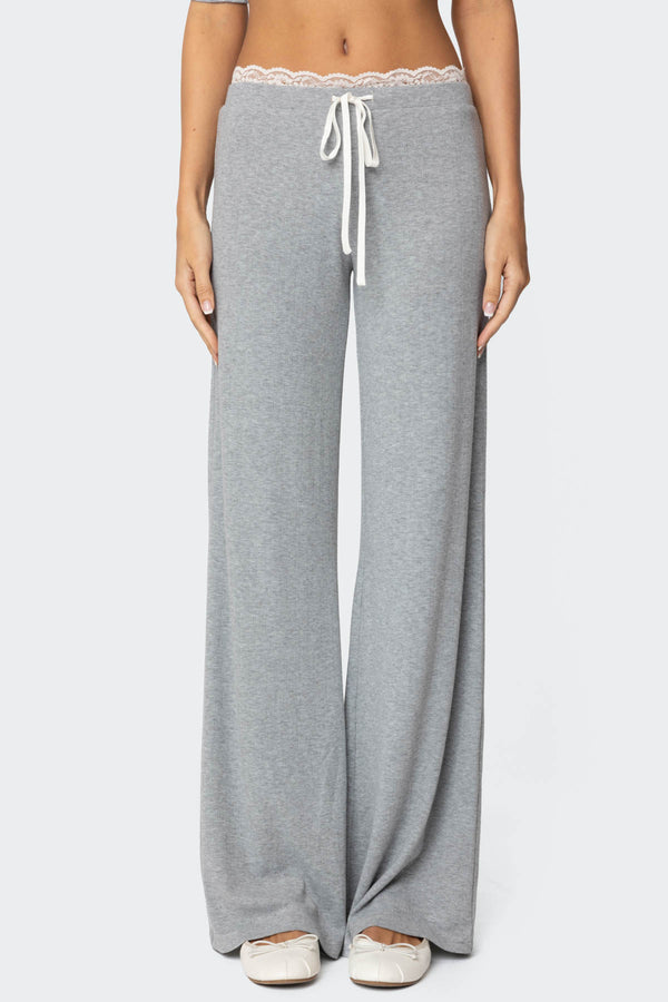 Edikted Peekaboo Lace Pants Gray Melange