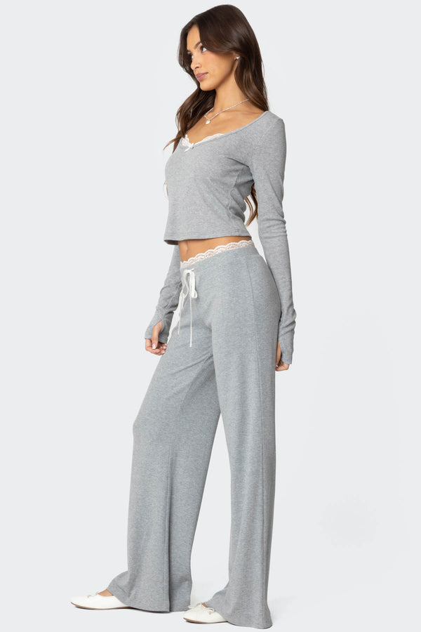 Edikted Peekaboo Lace Pants Gray Melange