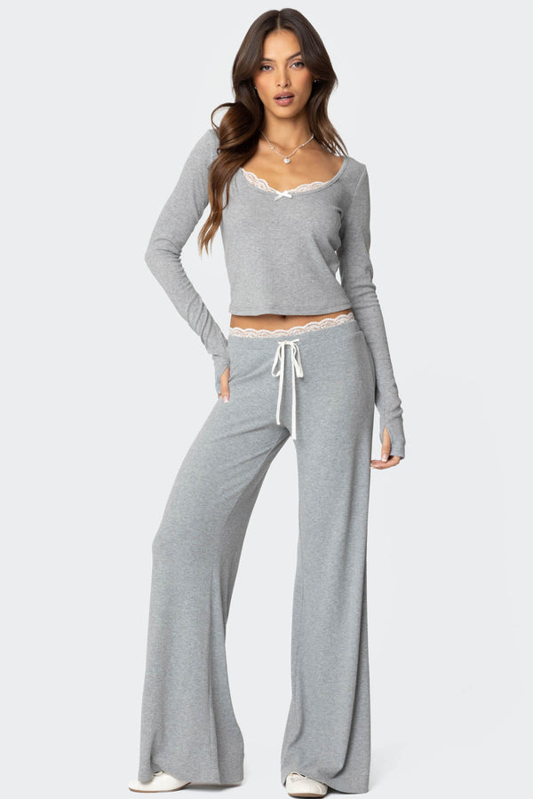 edikted Peekaboo Lace Pants gray melange