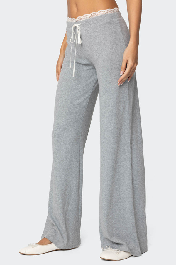 Edikted Peekaboo Lace Pants Gray Melange