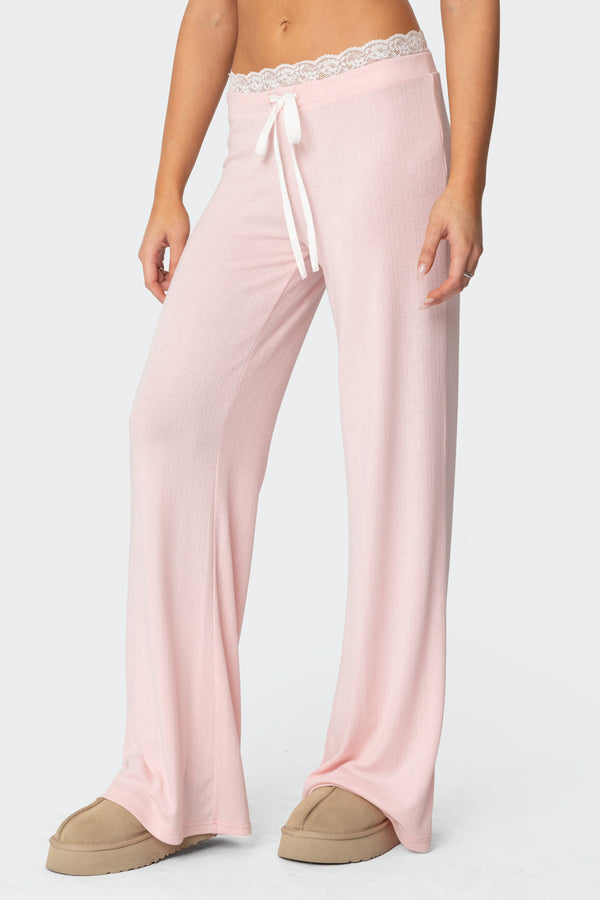 Edikted Peekaboo Lace Pants Pink