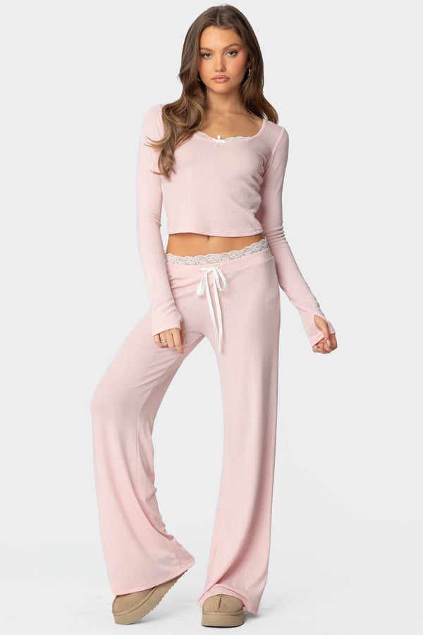 edikted Peekaboo Lace Pants pink