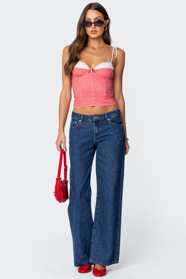 Edikted Peekaboo Lacey Gingham Corset Red