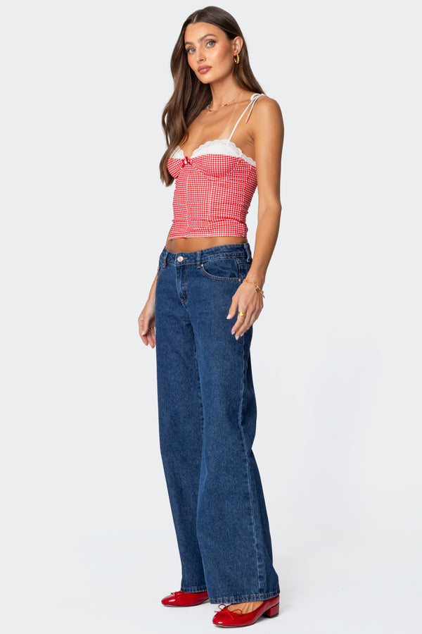 Edikted Peekaboo Lacey Gingham Corset Red