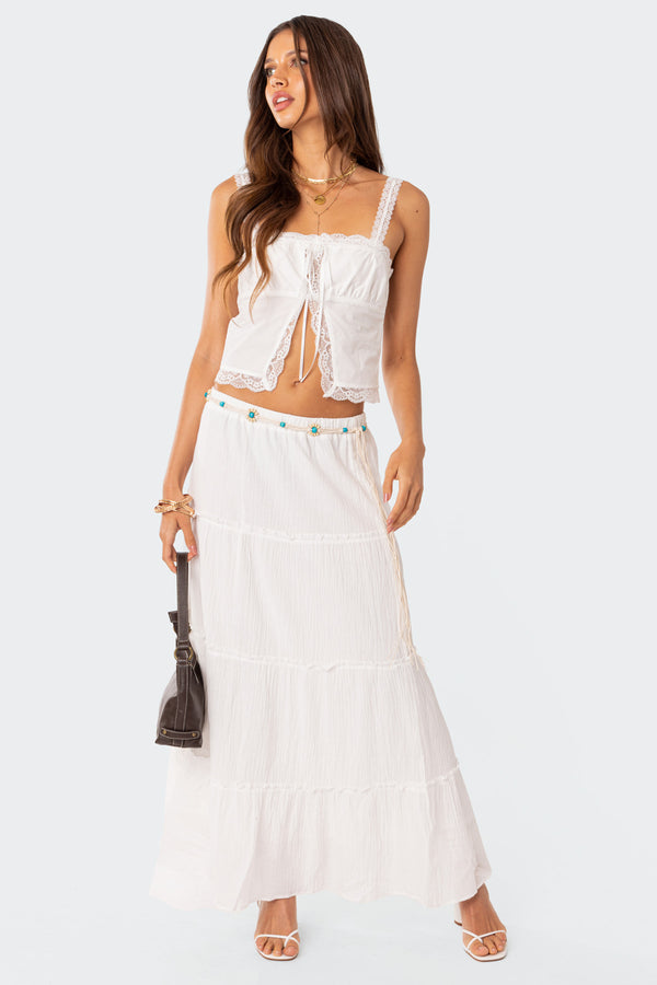 Edikted Peony Split Front Lacey Top White