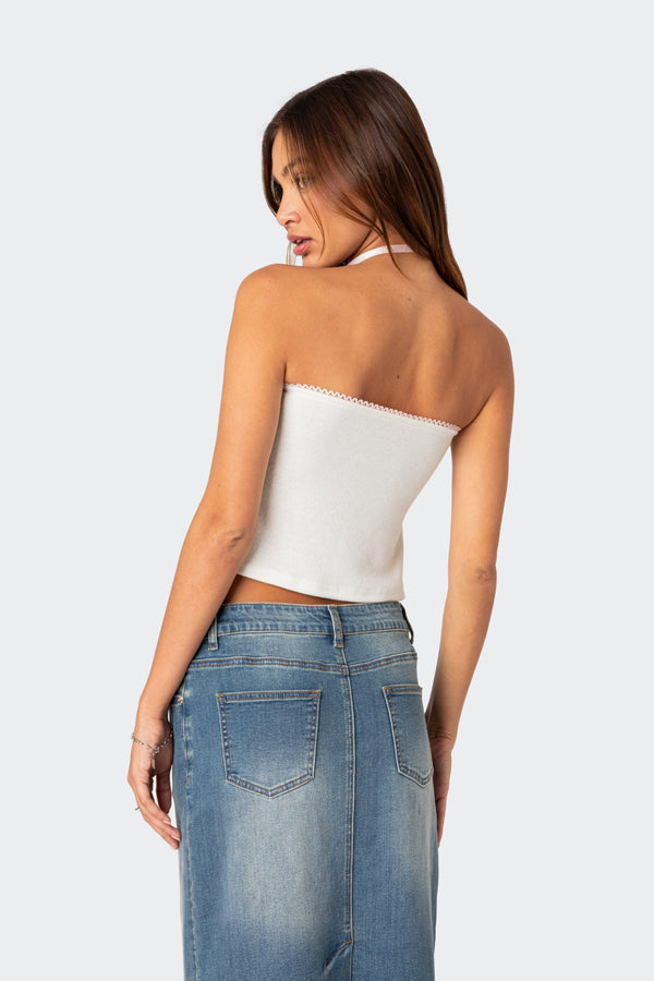 Edikted Percy Split Front Pointelle Top White