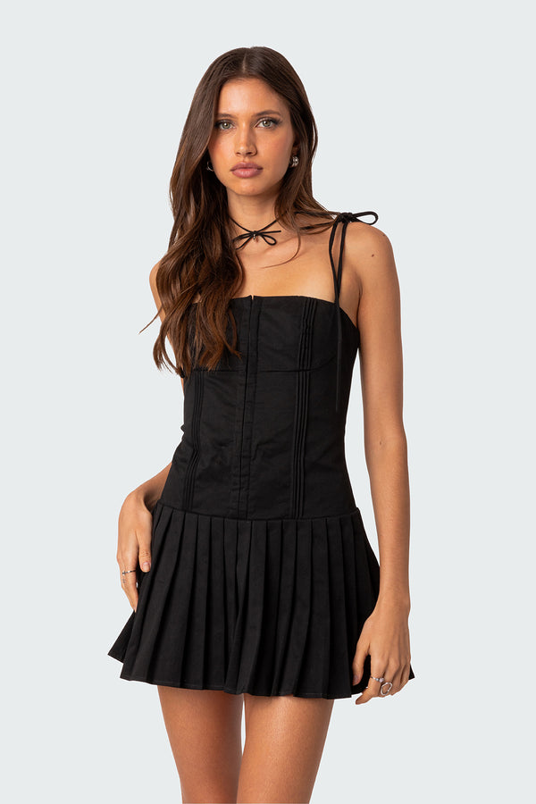 Edikted Perri Pleated Corset Mini Dress Black