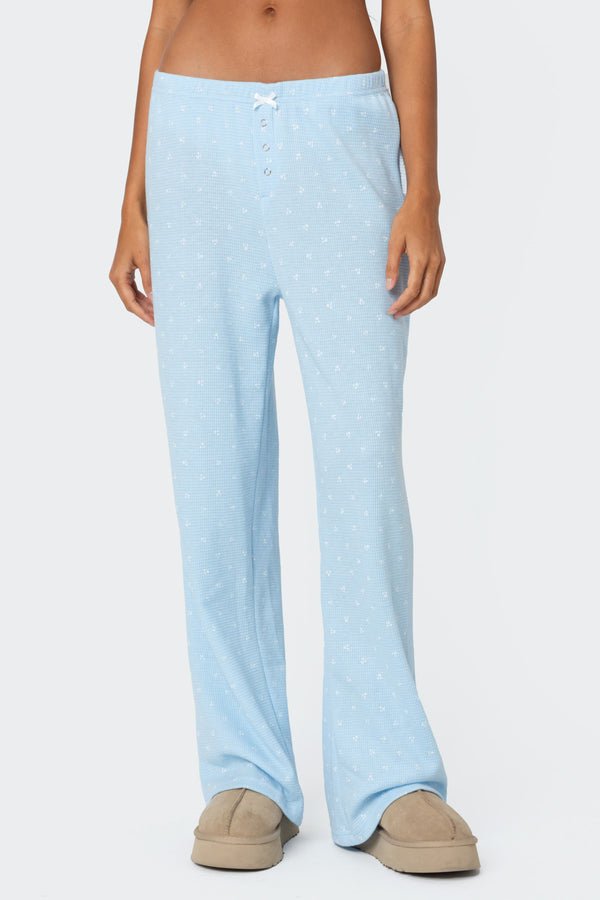 Edikted Petal Printed Waffle Pants Light-blue