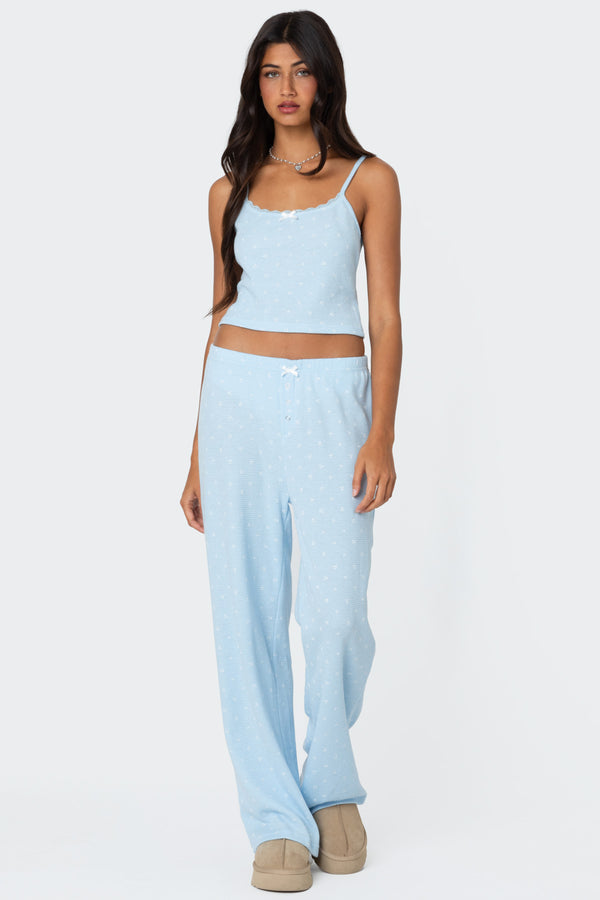 edikted Petal Printed Waffle Pants light-blue