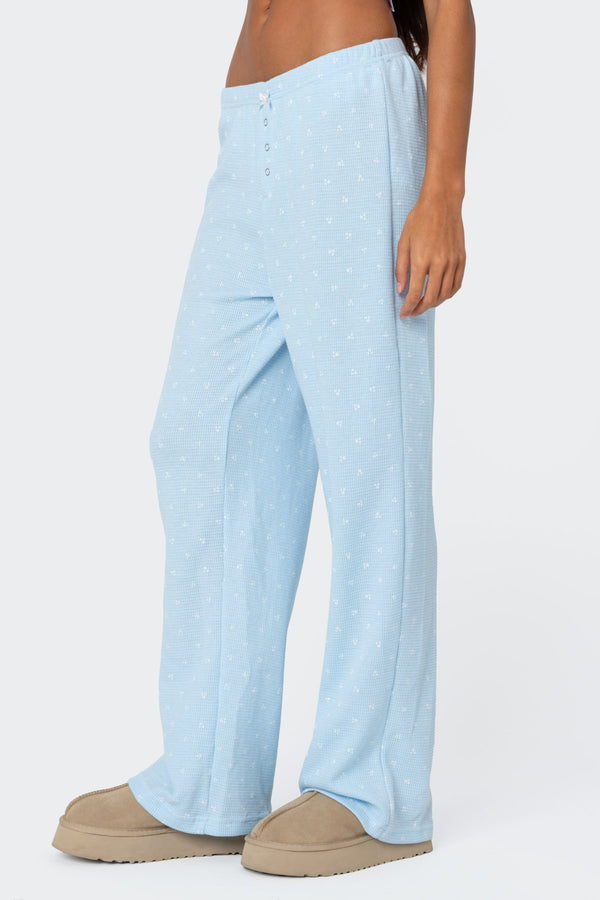 Edikted Petal Printed Waffle Pants Light-blue