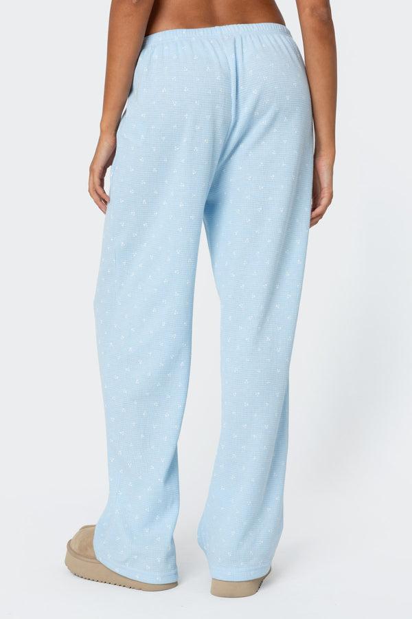 Edikted Petal Printed Waffle Pants Light-blue