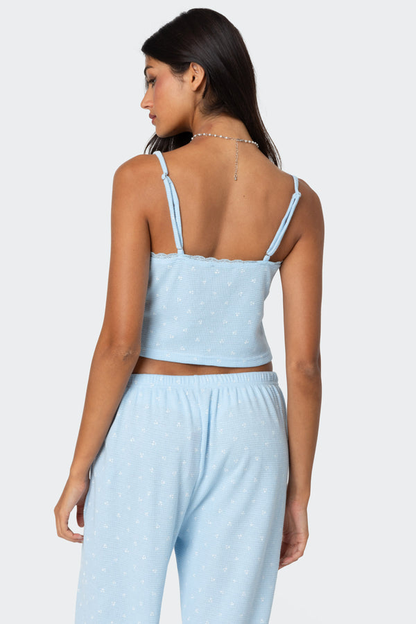 Edikted Petal Printed Waffle Tank Top Light-blue
