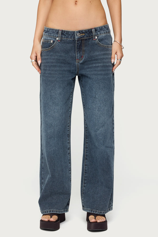 Edikted Petite Ace Relaxed Jeans Dark Blue