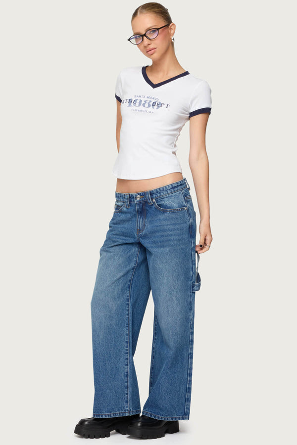 Edikted Petite Carpenter Low Rise Jeans Blue